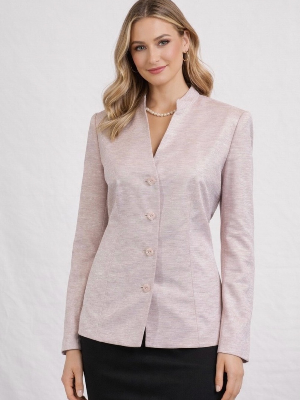 Talbots Light Blush Pink Silk/Linen Button-Front Blazer- Size 4